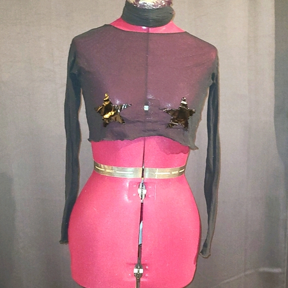 90's Goth OOAK Clubwear Mesh Crop Top - Picture 1 of 4